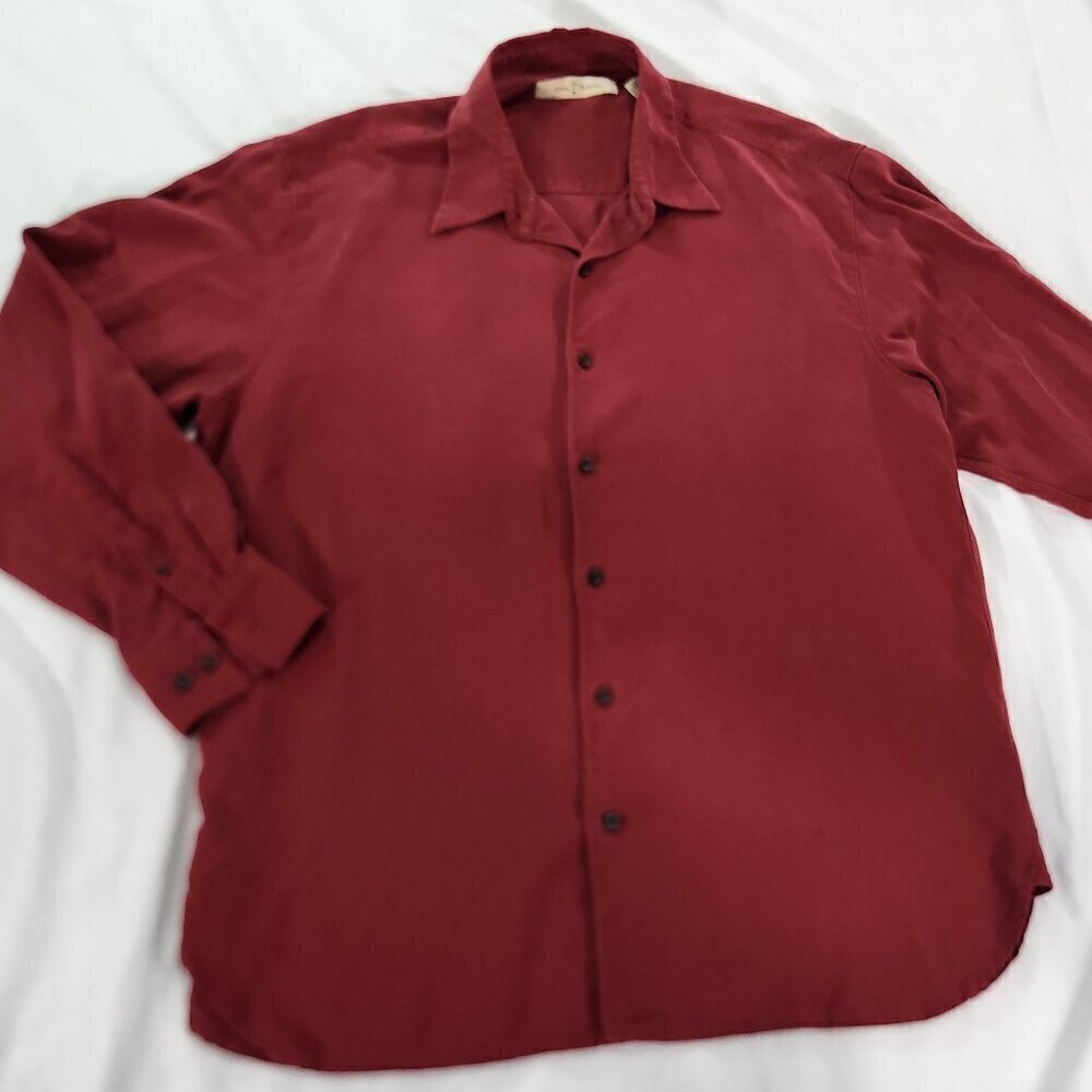 Tommy Bahama Mens Long Sleeve Original Fit Silk Button Up Shirt Red XL
